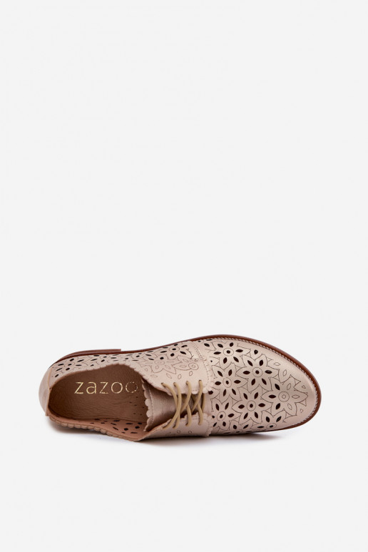 Pelle scarpe Femminile con elementi traforati con tacchi larghi Zazoo 4156 colore dorato