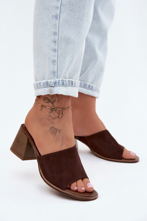 Pelle Pantofole da donna in pelle scamosciata con i tacchi Zazoo 40519 CzekoladoAe