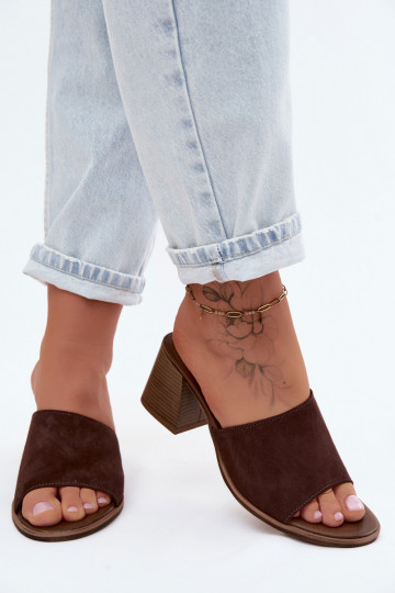 Pelle Pantofole da donna in pelle scamosciata con i tacchi Zazoo 40519 CzekoladoAe 2