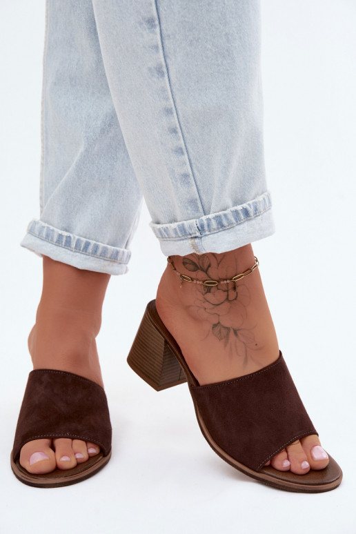 Pelle Pantofole da donna in pelle scamosciata con i tacchi Zazoo 40519 CzekoladoAe