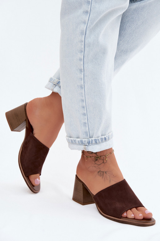 Pelle Pantofole da donna in pelle scamosciata con i tacchi Zazoo 40519 CzekoladoAe