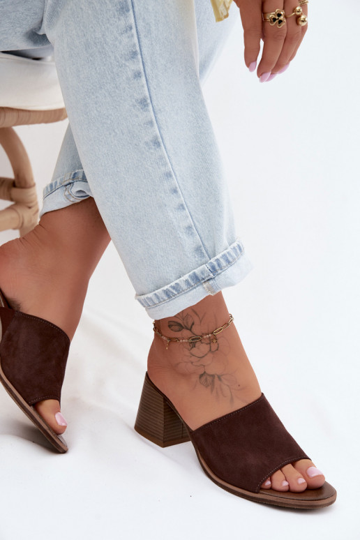 Pelle Pantofole da donna in pelle scamosciata con i tacchi Zazoo 40519 CzekoladoAe