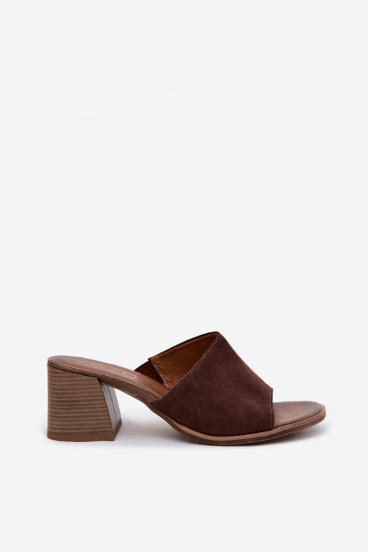 Pelle Pantofole da donna in pelle scamosciata con i tacchi Zazoo 40519 CzekoladoAe