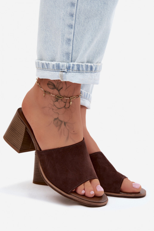 Pelle Pantofole da donna in pelle scamosciata con i tacchi Zazoo 40519 CzekoladoAe