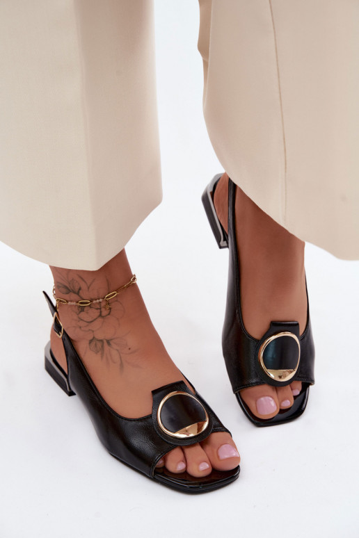 Sandali da donna con tacchi larghi con ornamenti colore nero Glima