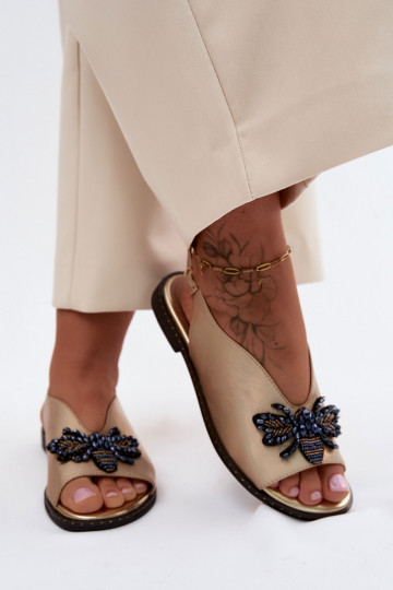 con lucentezza Sandali da donna con ornamenti isoscele colore dorato Russona