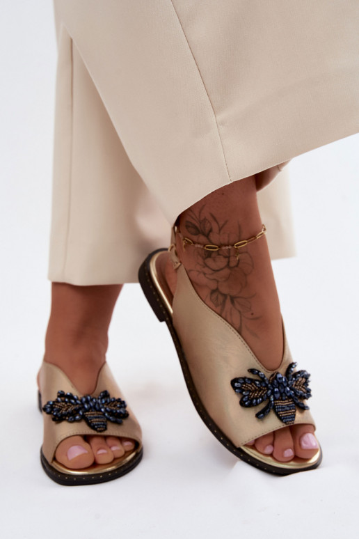 con lucentezza Sandali da donna con ornamenti isoscele colore dorato Russona