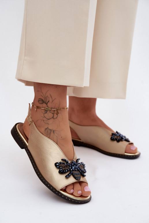 con lucentezza Sandali da donna con ornamenti isoscele colore dorato Russona