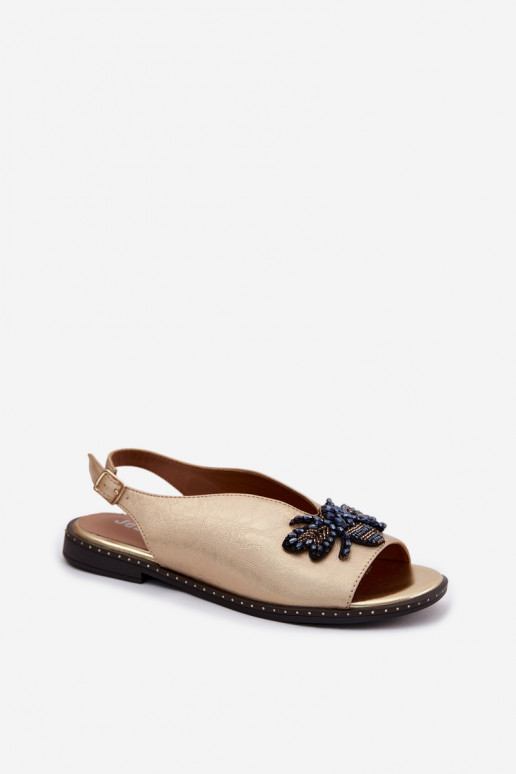 con lucentezza Sandali da donna con ornamenti isoscele colore dorato Russona