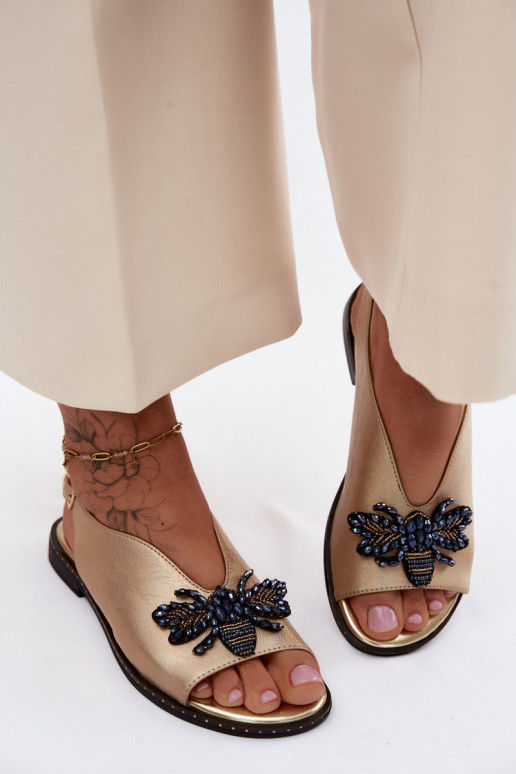 con lucentezza Sandali da donna con ornamenti isoscele colore dorato Russona