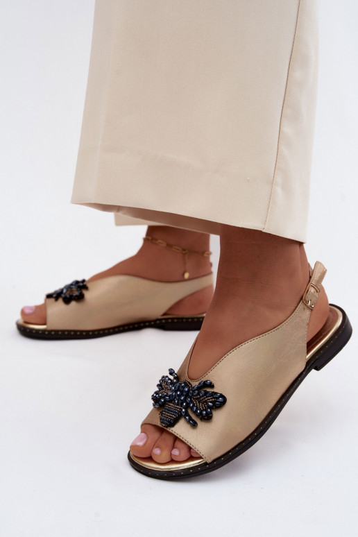 con lucentezza Sandali da donna con ornamenti isoscele colore dorato Russona