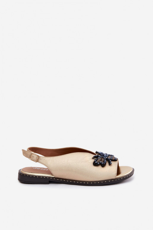 con lucentezza Sandali da donna con ornamenti isoscele colore dorato Russona