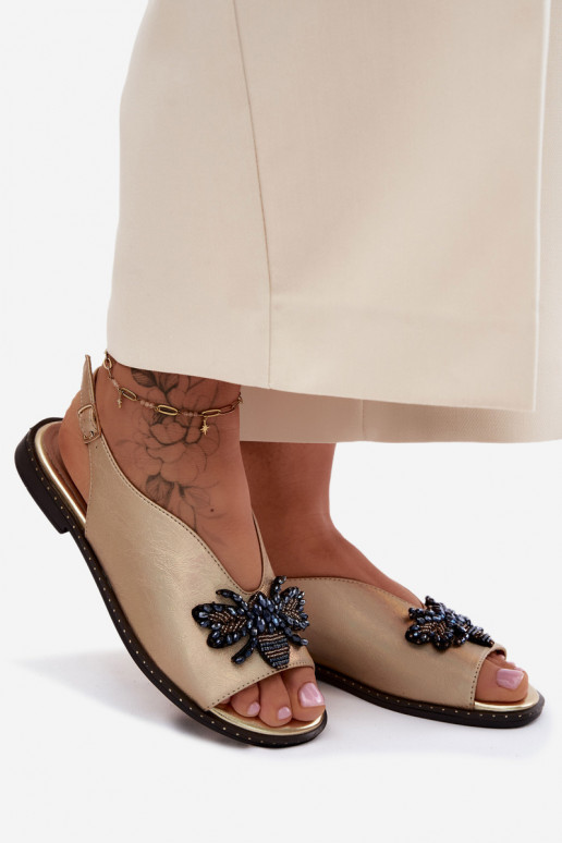 con lucentezza Sandali da donna con ornamenti isoscele colore dorato Russona