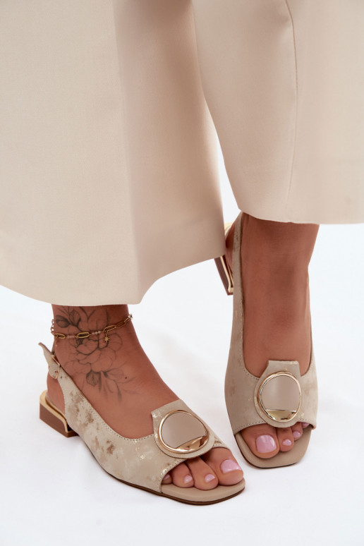 Sandali da donna con tacchi larghi con ornamenti colore dorato Glima