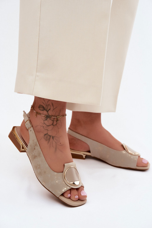 Sandali da donna con tacchi larghi con ornamenti colore dorato Glima