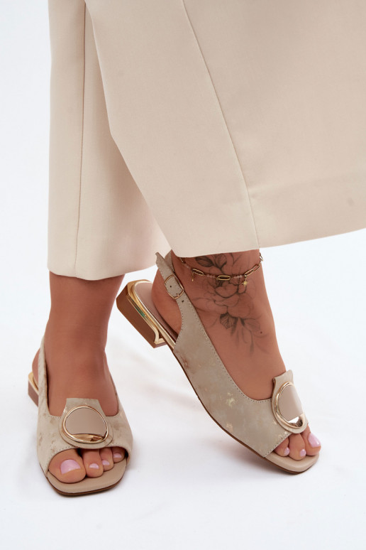 Sandali da donna con tacchi larghi con ornamenti colore dorato Glima