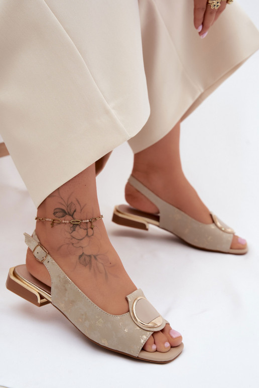 Sandali da donna con tacchi larghi con ornamenti colore dorato Glima