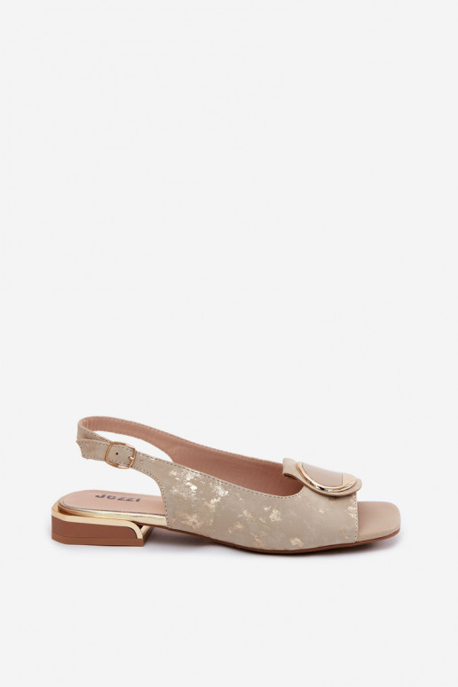 Sandali da donna con tacchi larghi con ornamenti colore dorato Glima