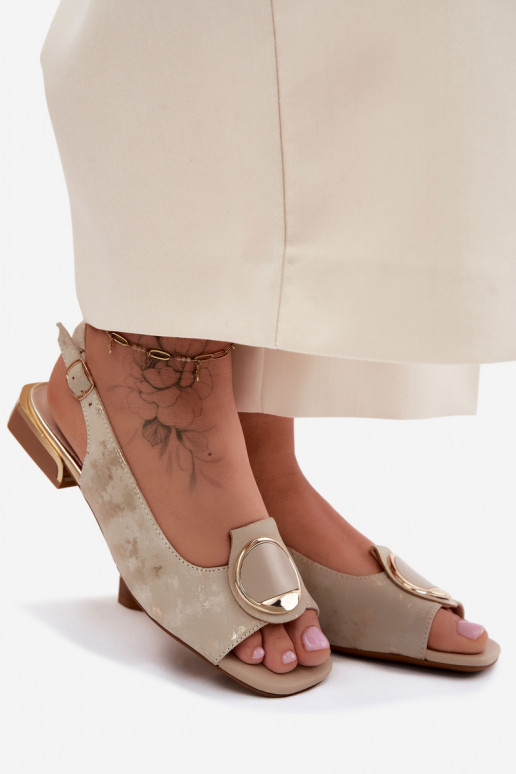 Sandali da donna con tacchi larghi con ornamenti colore dorato Glima