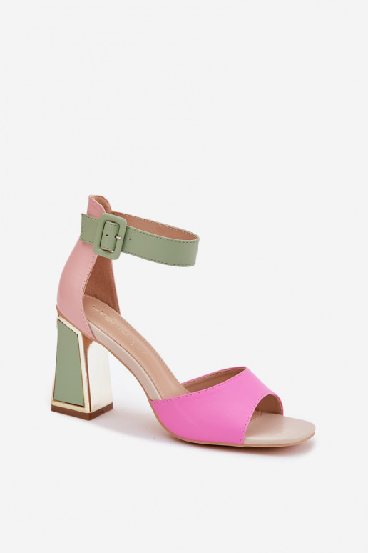 Sandali con tacco alto da donna in stile elegante in rosa e verde Rosazara