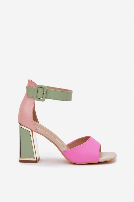 Sandali con tacco alto da donna in stile elegante in rosa e verde Rosazara