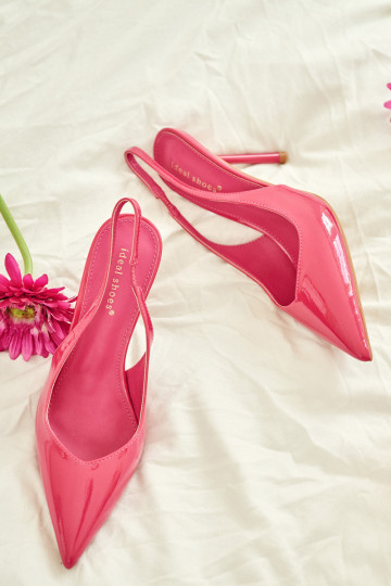 Sandali rosa verniciati con tacco alto in ecopelle Calera