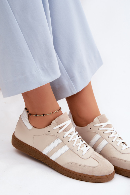 Zazoo N1068 Pelle Basso Scarpe modello sneakers Femminile beige