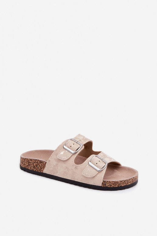 Ciabatte da donna in sughero con fibbie color sabbia e oro Vivio