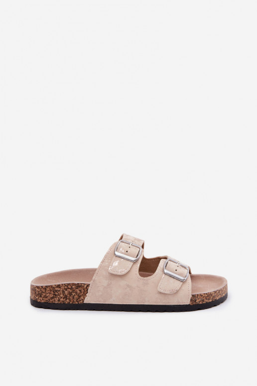Ciabatte da donna in sughero con fibbie color sabbia e oro Vivio