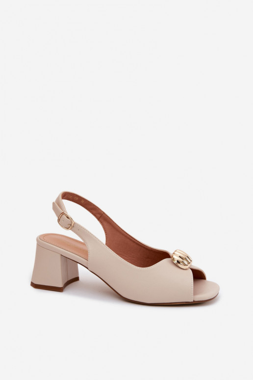 Sandali da donna con dettagli dorati su tacco a blocco Sergio Leone SK159 color sabbia