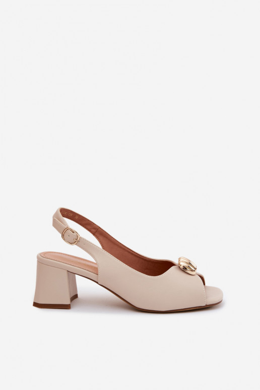 Sandali da donna con dettagli dorati su tacco a blocco Sergio Leone SK159 color sabbia