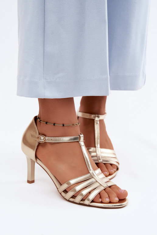 Sandali da donna con strisce Abilitato Smukłym Obcasie Sergio Leone SK132 colore dorato