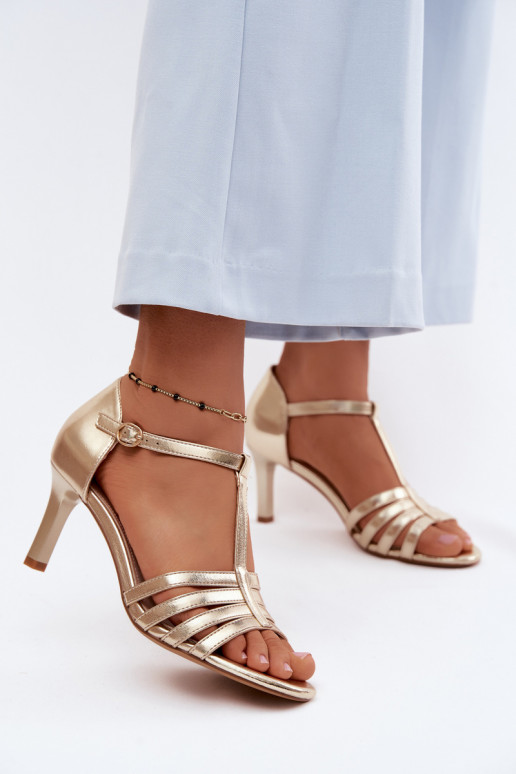 Sandali da donna con strisce Abilitato Smukłym Obcasie Sergio Leone SK132 colore dorato