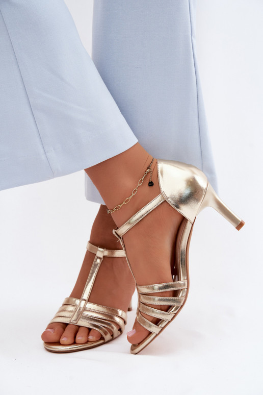 Sandali da donna con strisce Abilitato Smukłym Obcasie Sergio Leone SK132 colore dorato