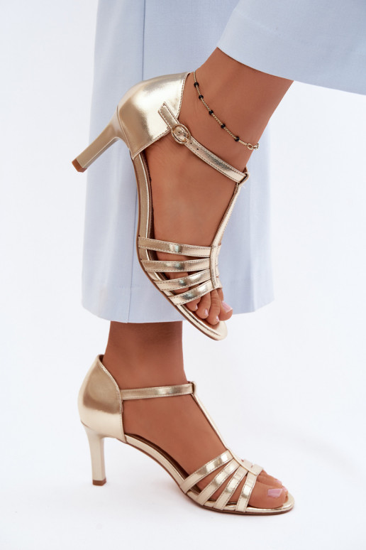 Sandali da donna con strisce Abilitato Smukłym Obcasie Sergio Leone SK132 colore dorato