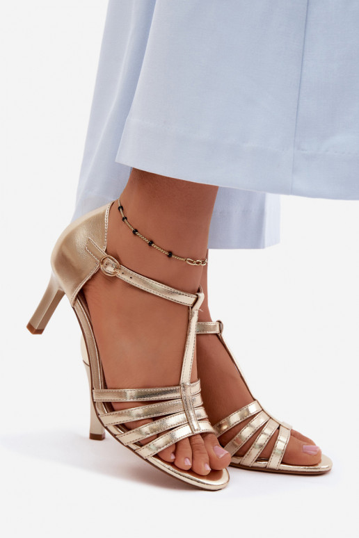 Sandali da donna con strisce Abilitato Smukłym Obcasie Sergio Leone SK132 colore dorato