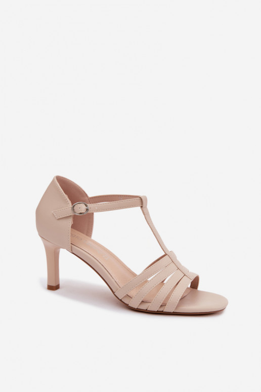 Sandali da donna con strisce Abilitato Smukłym Obcasie Sergio Leone SK132 beige