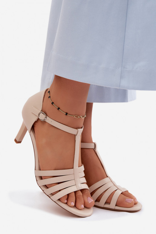 Sandali da donna con strisce Abilitato Smukłym Obcasie Sergio Leone SK132 beige