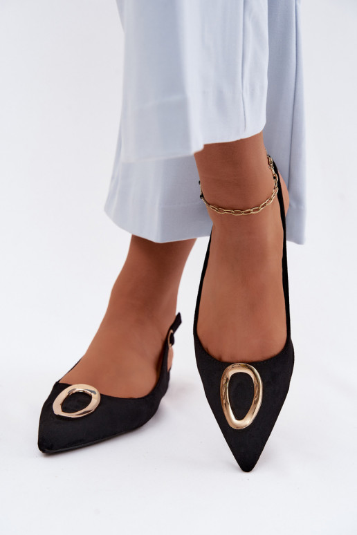 Sandali da donna con tacchi larghi con ornamenti colore nero Sparkle