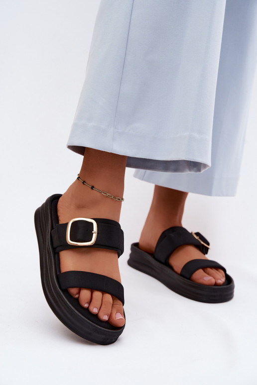 Pantofole da donna con piattaforma e cinturini con fibbie di colore nero di Ameliette