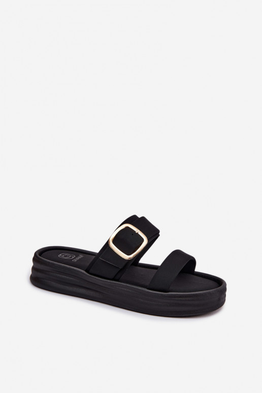 Pantofole da donna con piattaforma e cinturini con fibbie di colore nero di Ameliette
