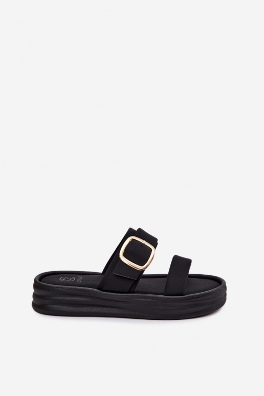Pantofole da donna con piattaforma e cinturini con fibbie di colore nero di Ameliette