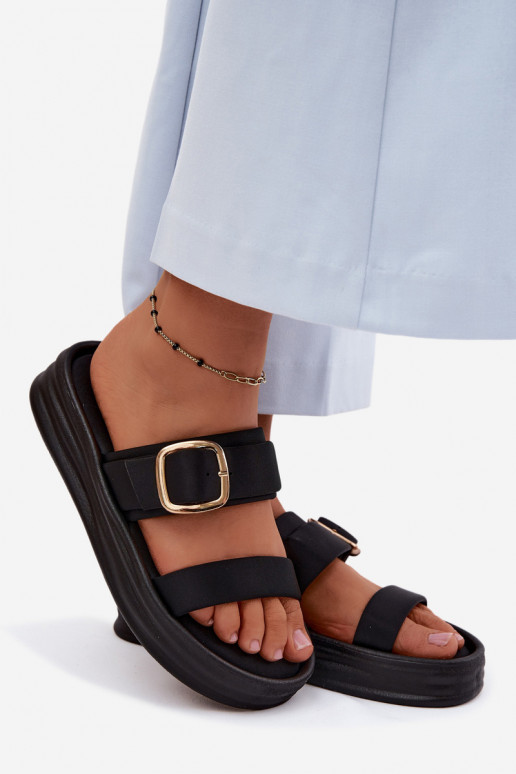 Pantofole da donna con piattaforma e cinturini con fibbie di colore nero di Ameliette
