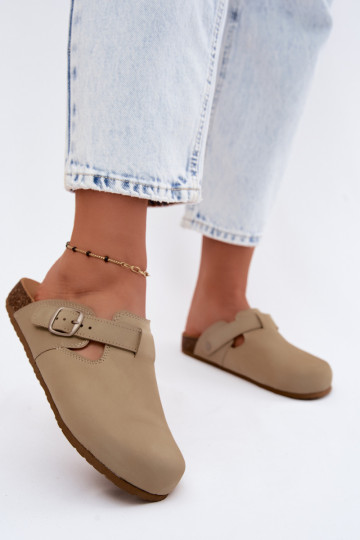 Pantofole in pelle Mule con fibbie di colore pistacchio di Zazoo