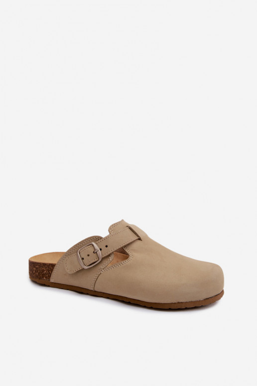 Pantofole in pelle Mule con fibbie di colore pistacchio di Zazoo