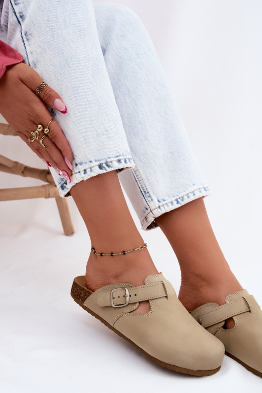 Pantofole in pelle Mule con fibbie di colore pistacchio di Zazoo