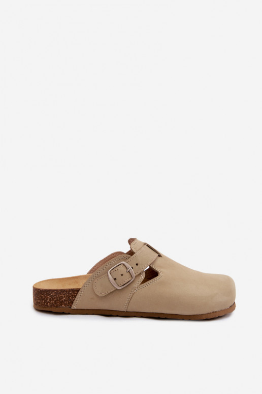 Pantofole in pelle Mule con fibbie di colore pistacchio di Zazoo