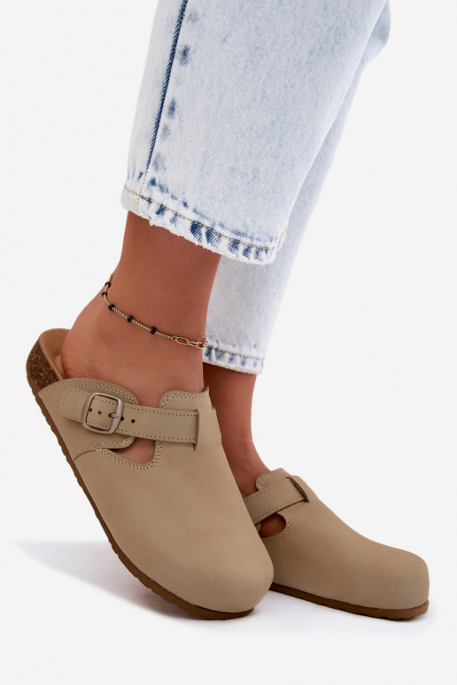 Pantofole in pelle Mule con fibbie di colore pistacchio di Zazoo