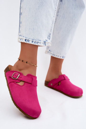 Pantofole in pelle Mule con fibbie di colore rosa di Zazoo 2