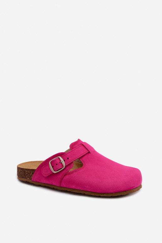 Pantofole in pelle Mule con fibbie di colore rosa di Zazoo